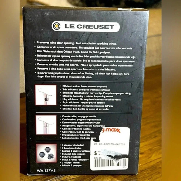 NWT Le Creuset WA-137AS Metal Wine Pump Preserves Open Wine (Stainless Steel) - Picture 8 of 11